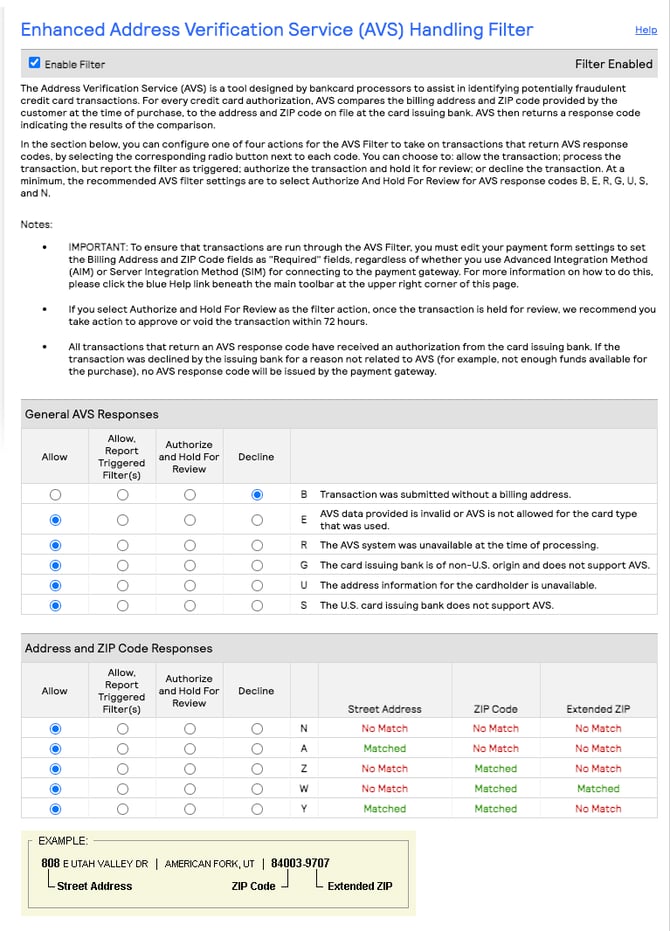 Authorize-net Filters