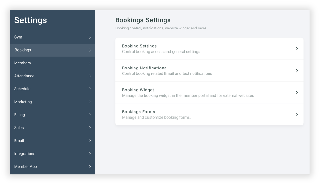 Booking Control Booking Settings