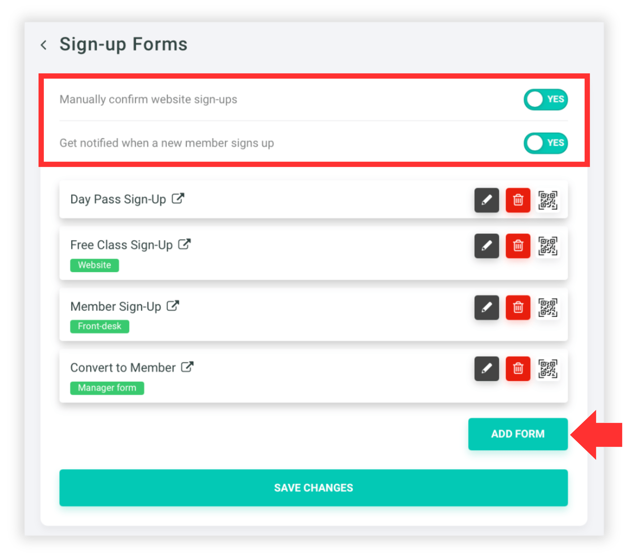 Managing and Creating Member Sign-up Forms